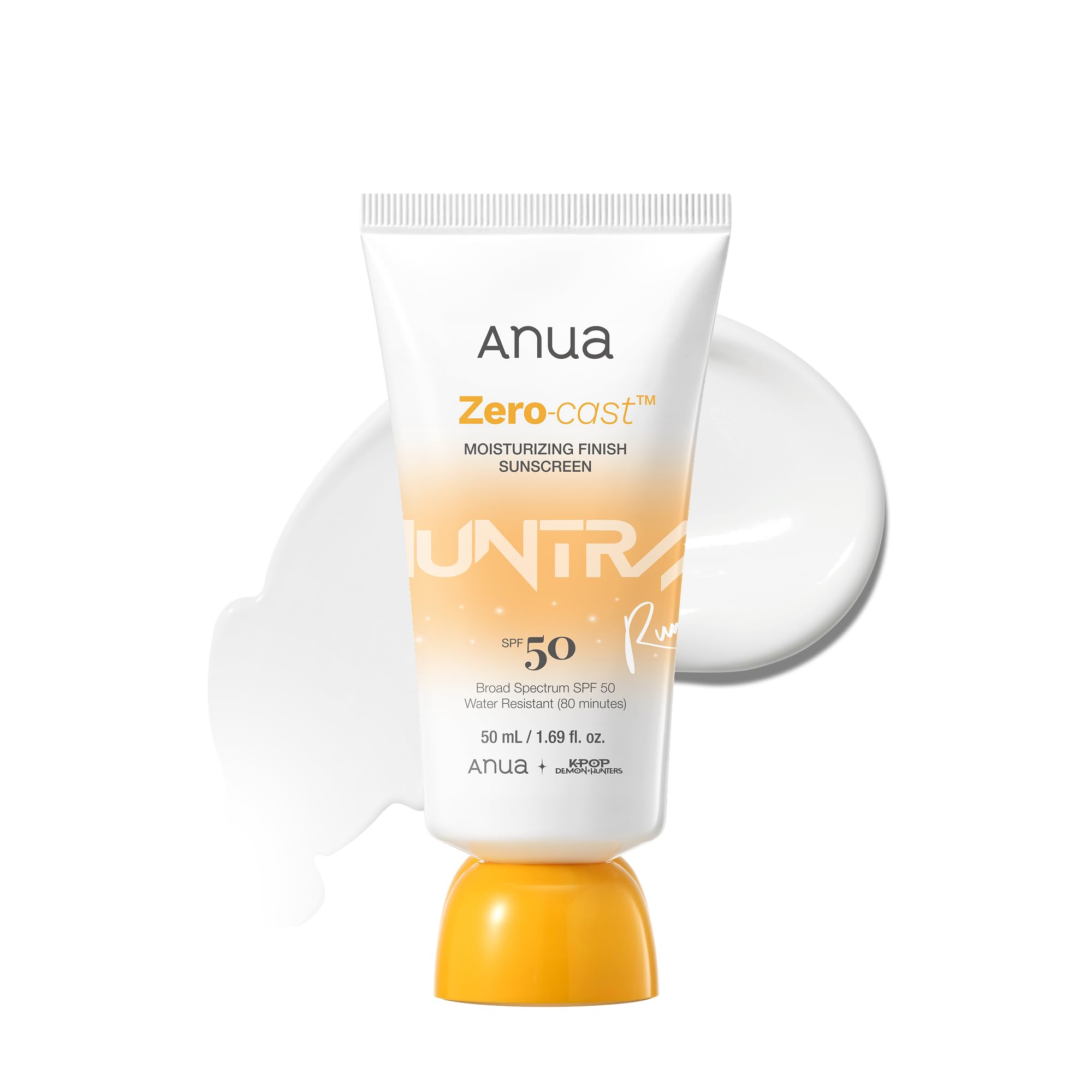 Anua, Zero-Cast Moisturizing Sunscreen SPF 50, Glow Natural Sunscreen for face, No White Cast, Hyaluronic Acid, Niacinamide, Oil-Free, Korean Skincare, 1.69 fl oz