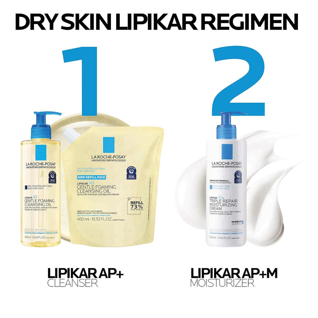 La Roche-Posay Lipikar AP+ Gentle Foaming Cleansing Oil, Gentle Oil Cleanser for Face and Body Formulated with Niacinamide, Long-Lasting 24-hour Hydration, Fragrance-Free & Soap Free