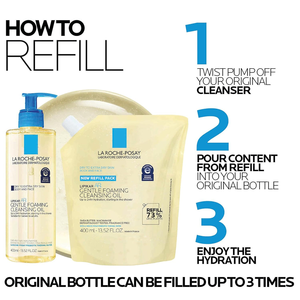 La Roche-Posay Lipikar AP+ Gentle Foaming Cleansing Oil, Gentle Oil Cleanser for Face and Body Formulated with Niacinamide, Long-Lasting 24-hour Hydration, Fragrance-Free & Soap Free