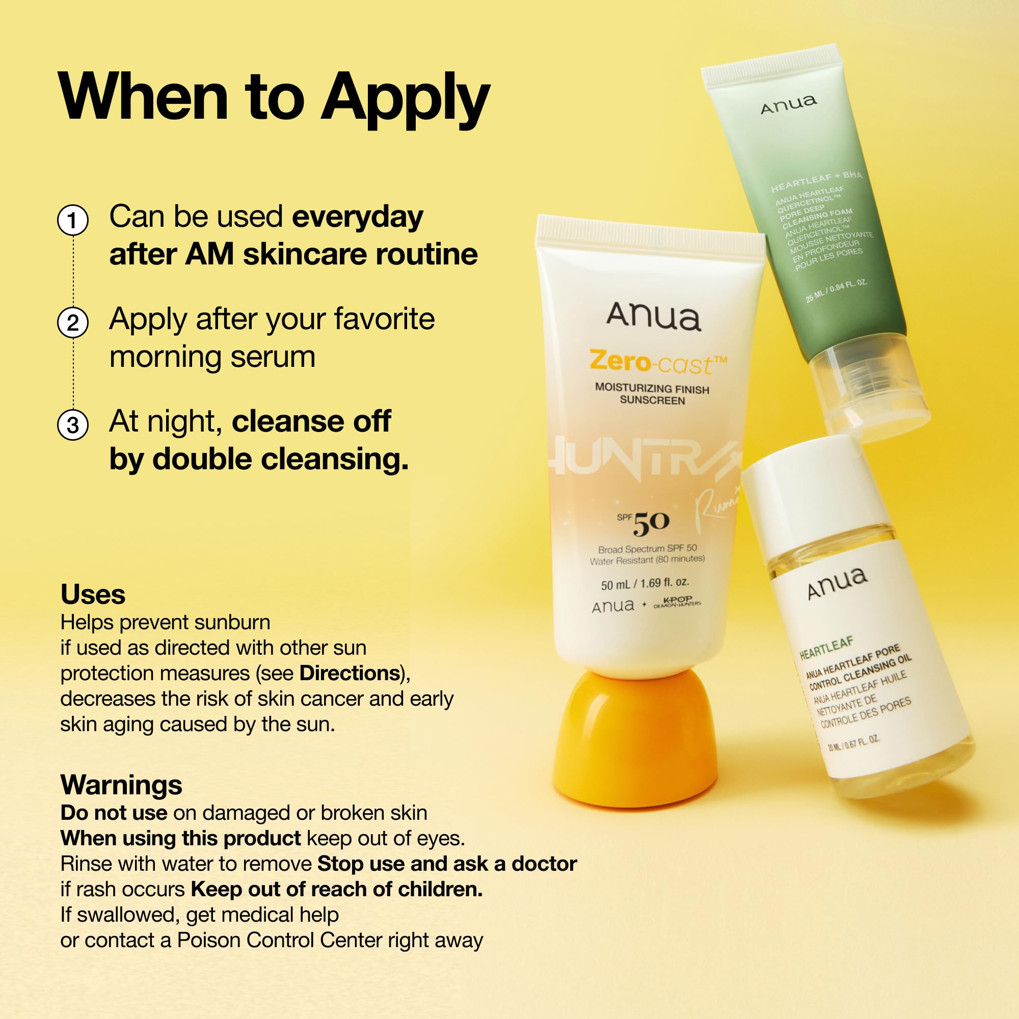 Anua, Zero-Cast Moisturizing Sunscreen SPF 50, Glow Natural Sunscreen for face, No White Cast, Hyaluronic Acid, Niacinamide, Oil-Free, Korean Skincare, 1.69 fl oz
