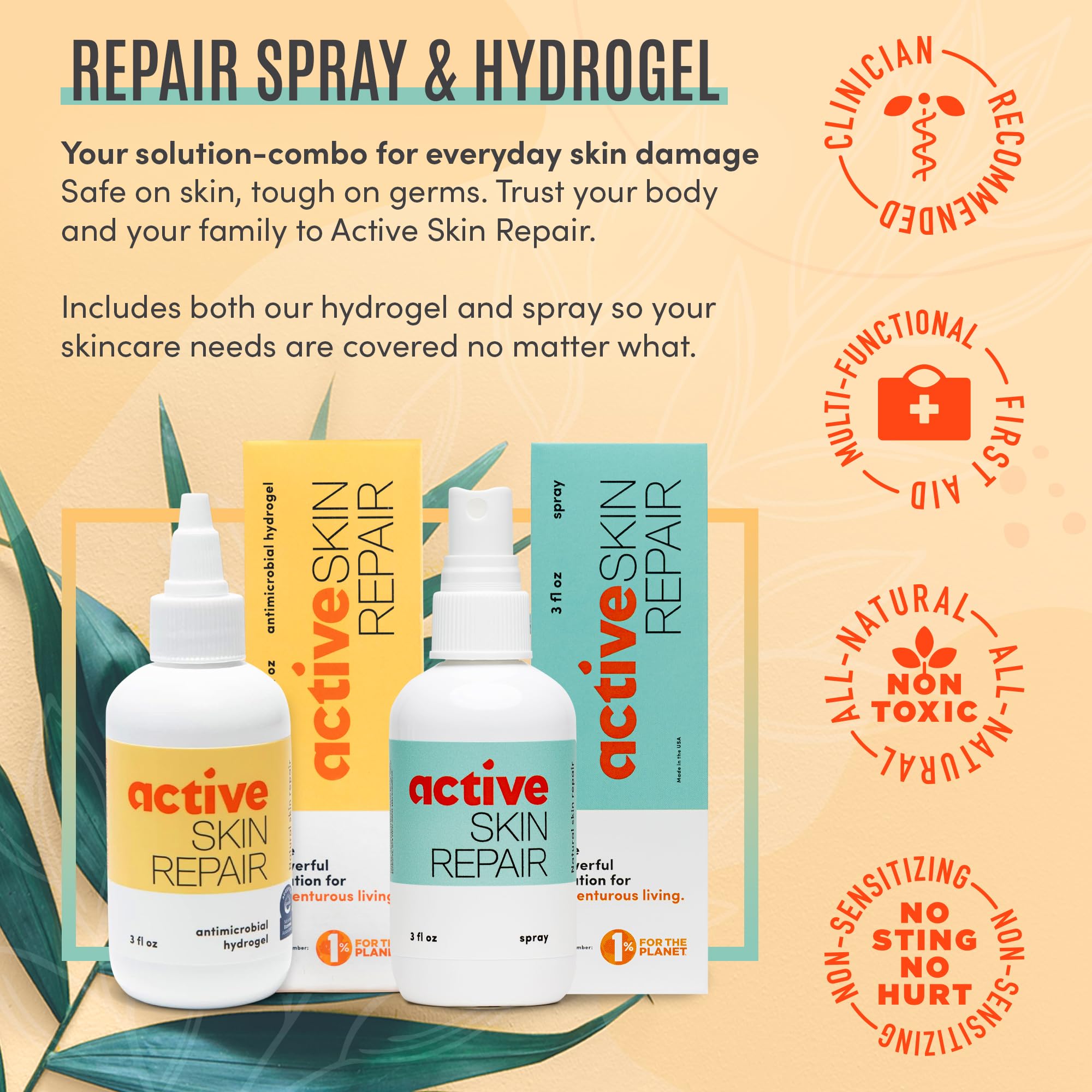 Active Skin Repair First Aid Healing Skin Spray - Natural & Non-Toxic with Hypochlorus Acid for Minor Cuts, Wounds, Scrapes, Rashes, Sunburns, & More, 3 oz