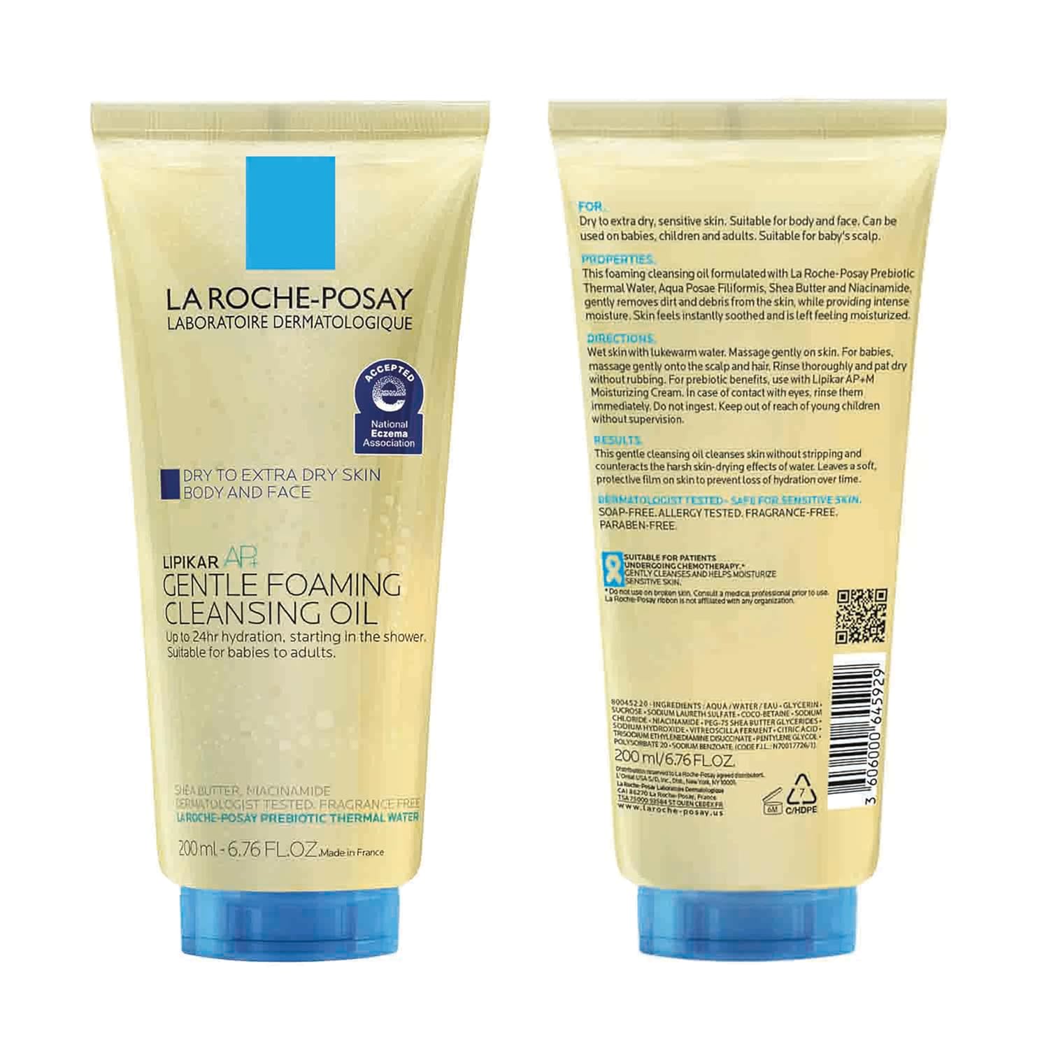 La Roche-Posay Lipikar AP+ Gentle Foaming Cleansing Oil, Gentle Oil Cleanser for Face and Body Formulated with Niacinamide, Long-Lasting 24-hour Hydration, Fragrance-Free & Soap Free