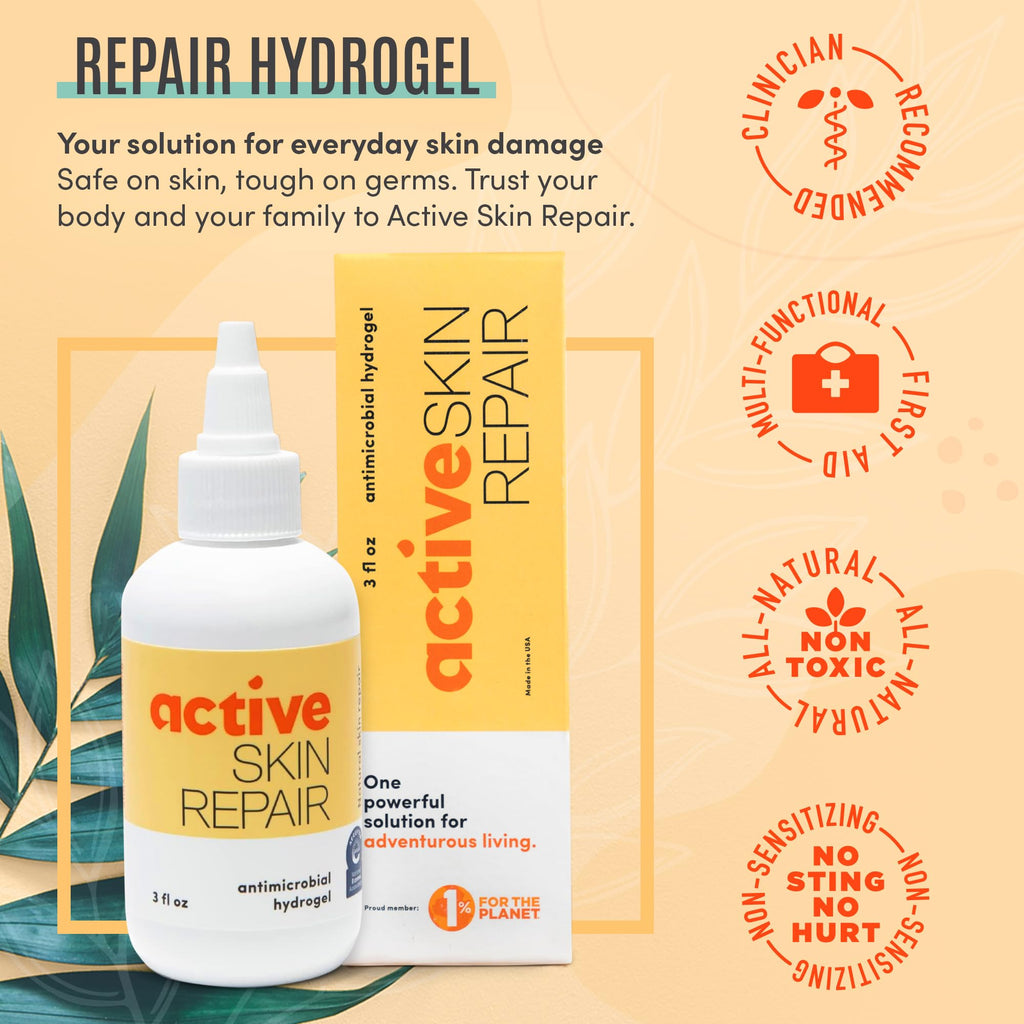 Active Skin Repair First Aid Healing Skin Spray - Natural & Non-Toxic with Hypochlorus Acid for Minor Cuts, Wounds, Scrapes, Rashes, Sunburns, & More, 3 oz