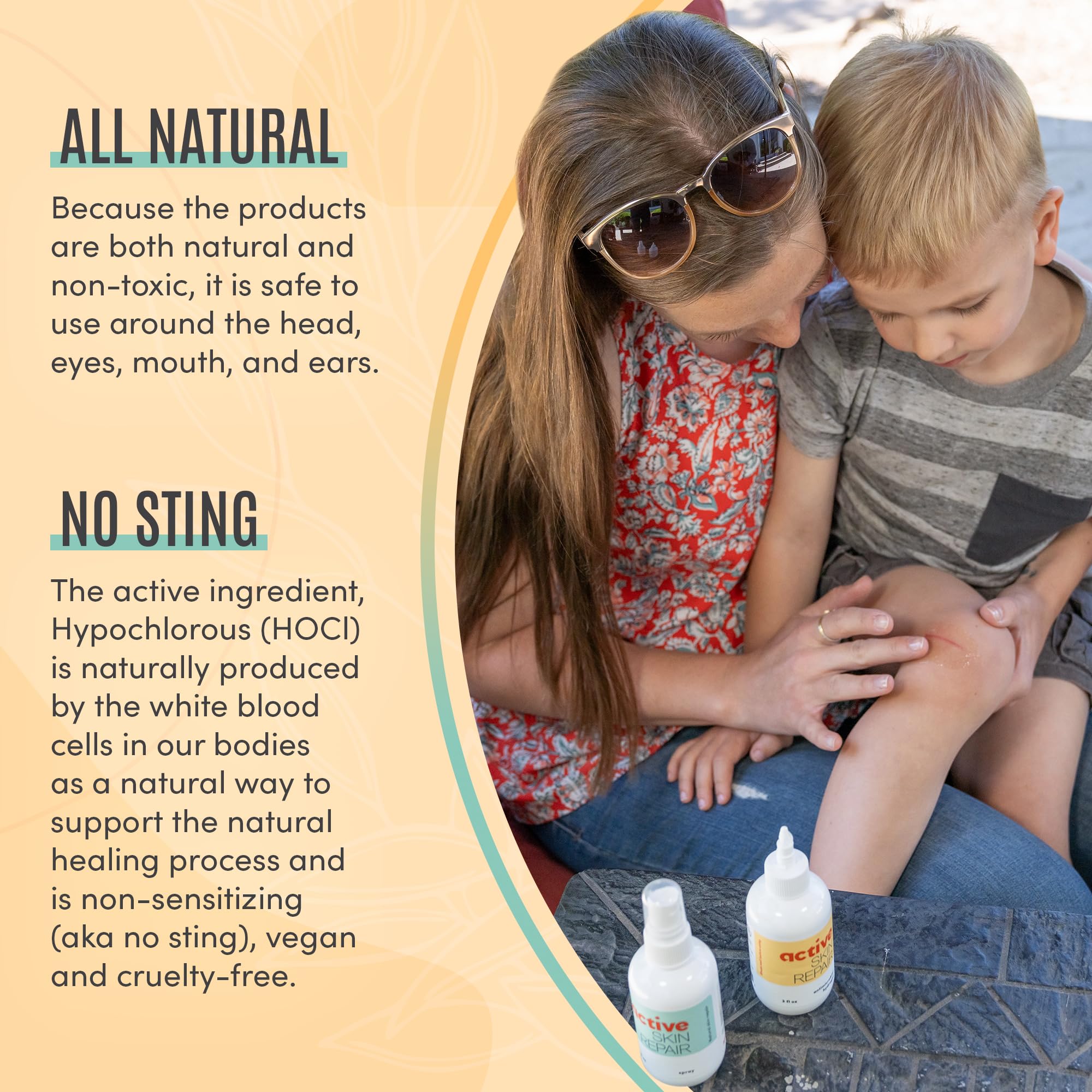 Active Skin Repair First Aid Healing Skin Spray - Natural & Non-Toxic with Hypochlorus Acid for Minor Cuts, Wounds, Scrapes, Rashes, Sunburns, & More, 3 oz