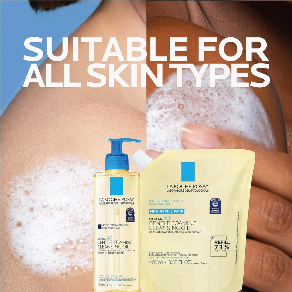La Roche-Posay Lipikar AP+ Gentle Foaming Cleansing Oil, Gentle Oil Cleanser for Face and Body Formulated with Niacinamide, Long-Lasting 24-hour Hydration, Fragrance-Free & Soap Free